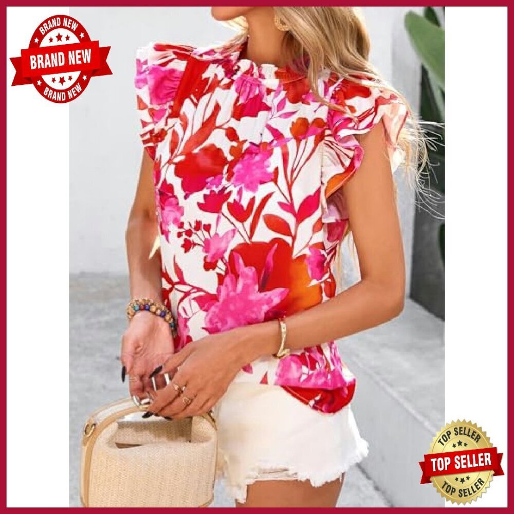Chiffon Ruffle Blouse with Keyhole Back, Lightweight Summer Top - Picture 7 of 8